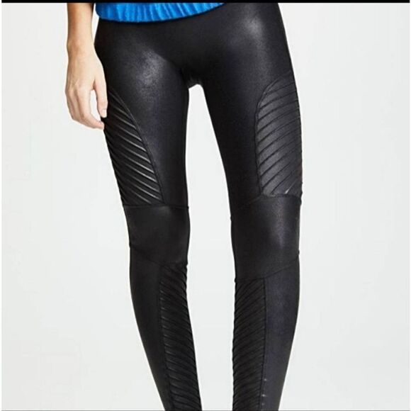 Spanx Faux Leather Moto black Leggings  Sz Small - Picture 1 of 3
